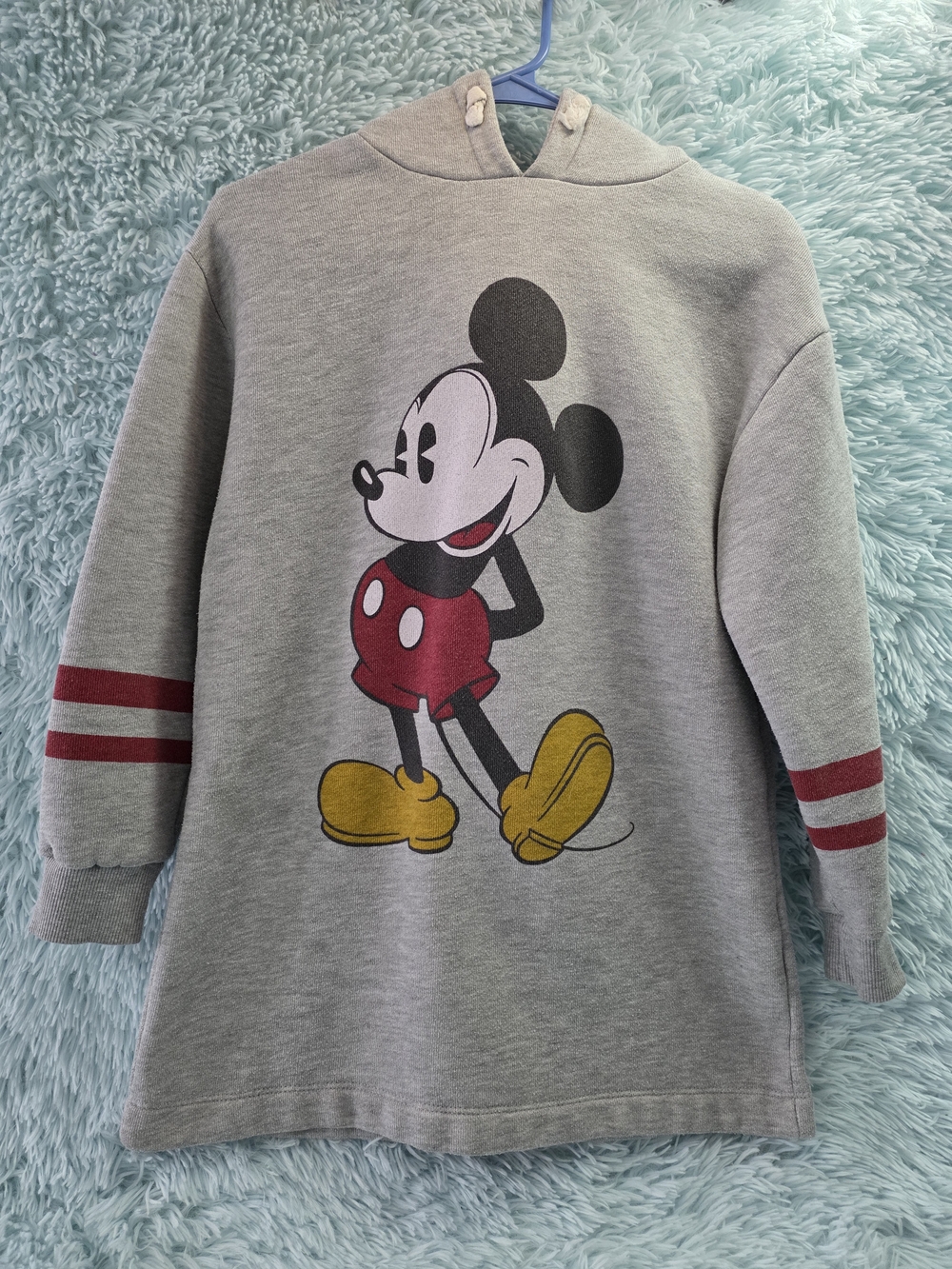 Zara Kids Disney Mickey Mouse Hoodie Dress Gray with Red Sleeve Stripes
